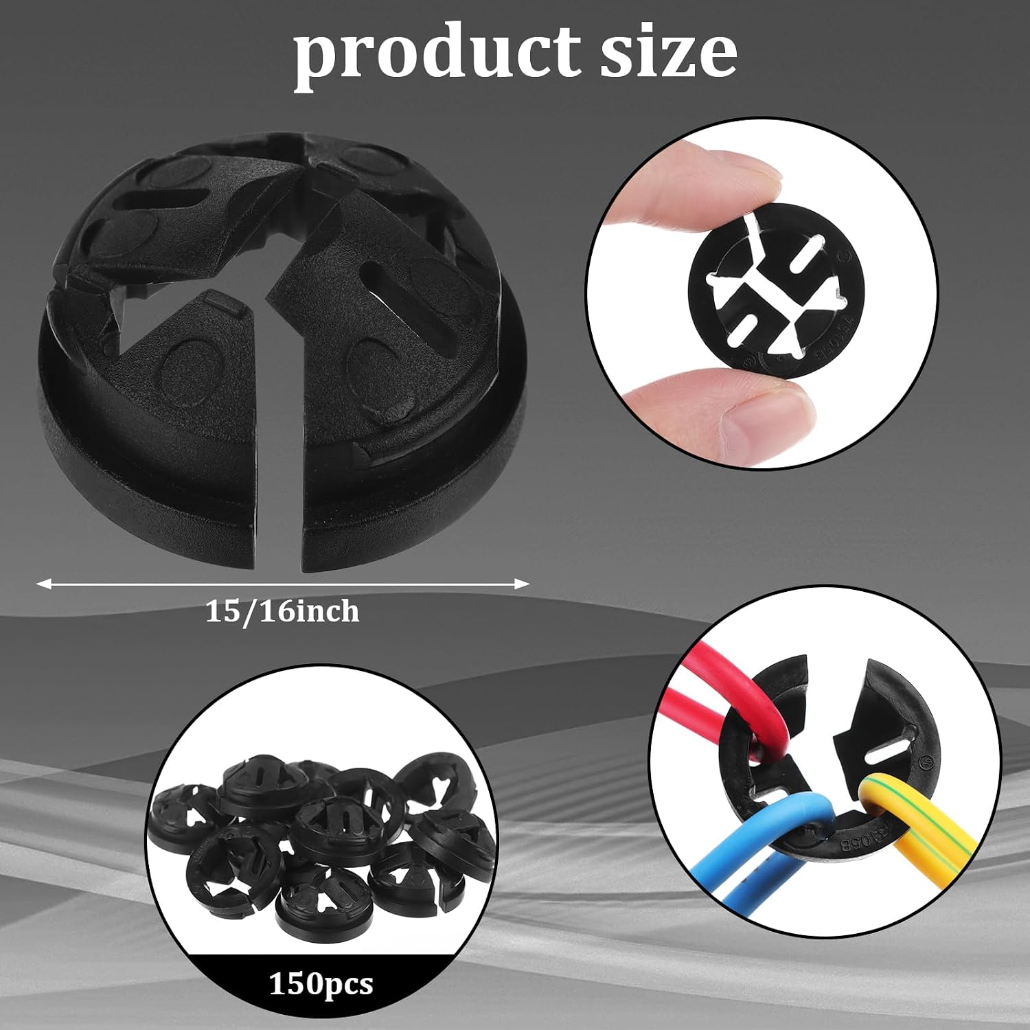 150 Pieces 3/8-1/2 Inch Non-Metallic Button Push-in Cable Connector, Plastic Cable Connector Electrical Conduit Fittings, Fits 1/2-Inch Knock Outs, Used for Junction Box Connections (Black)