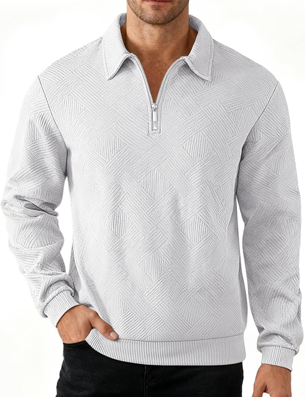 Men's Sweater Quarter Zip Striped Casual Long Sleeve Pullover Fall Winter Spring Color Block Polo Sweatshirts