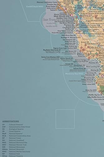 Miniatura 3 de Póster de mapa de parques estatales y tierras federales de California, 24 x 36 pulgadas, color camello y azul pizarra