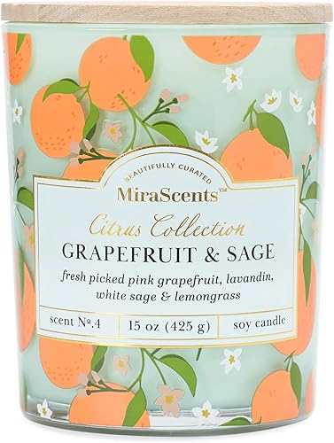 Vela de pomelo, velas secentadas de pomelo y salvia, velas de verano para el hogar y la cocina, vela perfumada de cera de soja, 10 onzas