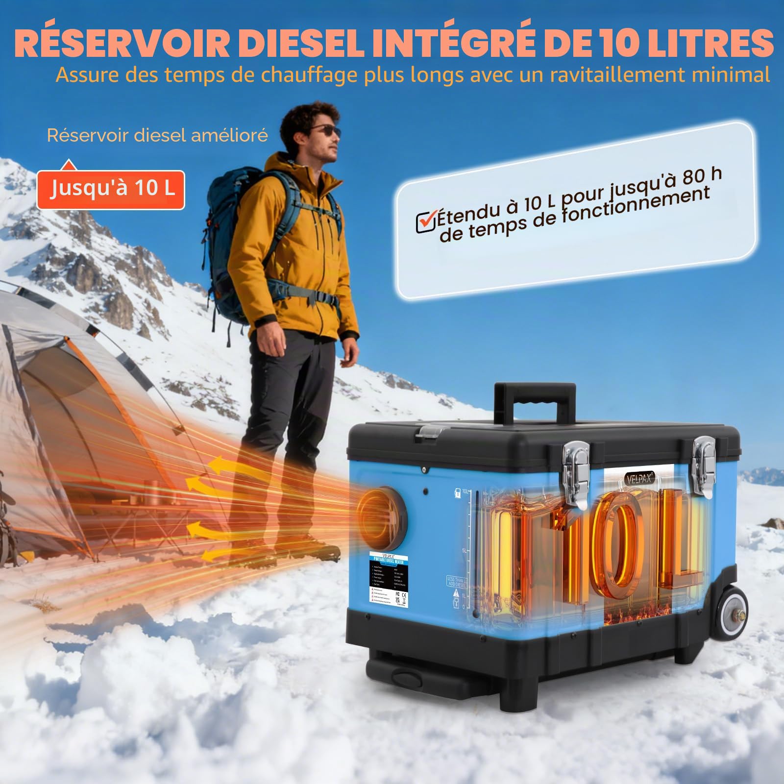 Chauffage Diesel 12/24 V 8 kW Réchauffeur d'Air Diesel Superficie riscaldata 30 m² Écran LCD et Télécommande Réservoir 10 L pour Bateau et Auto