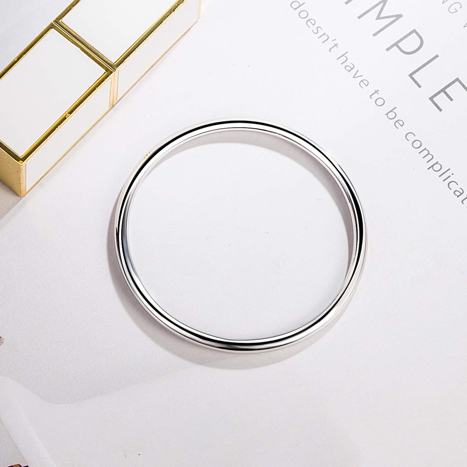 Dankadi Fashion Smooth Moments Charm 925 Sterling Silver Bracelet Minimalist DIY Women 4MM Bangle Diameter 60-65 -68MM Gold Plated Jewelry Gift - Image 4