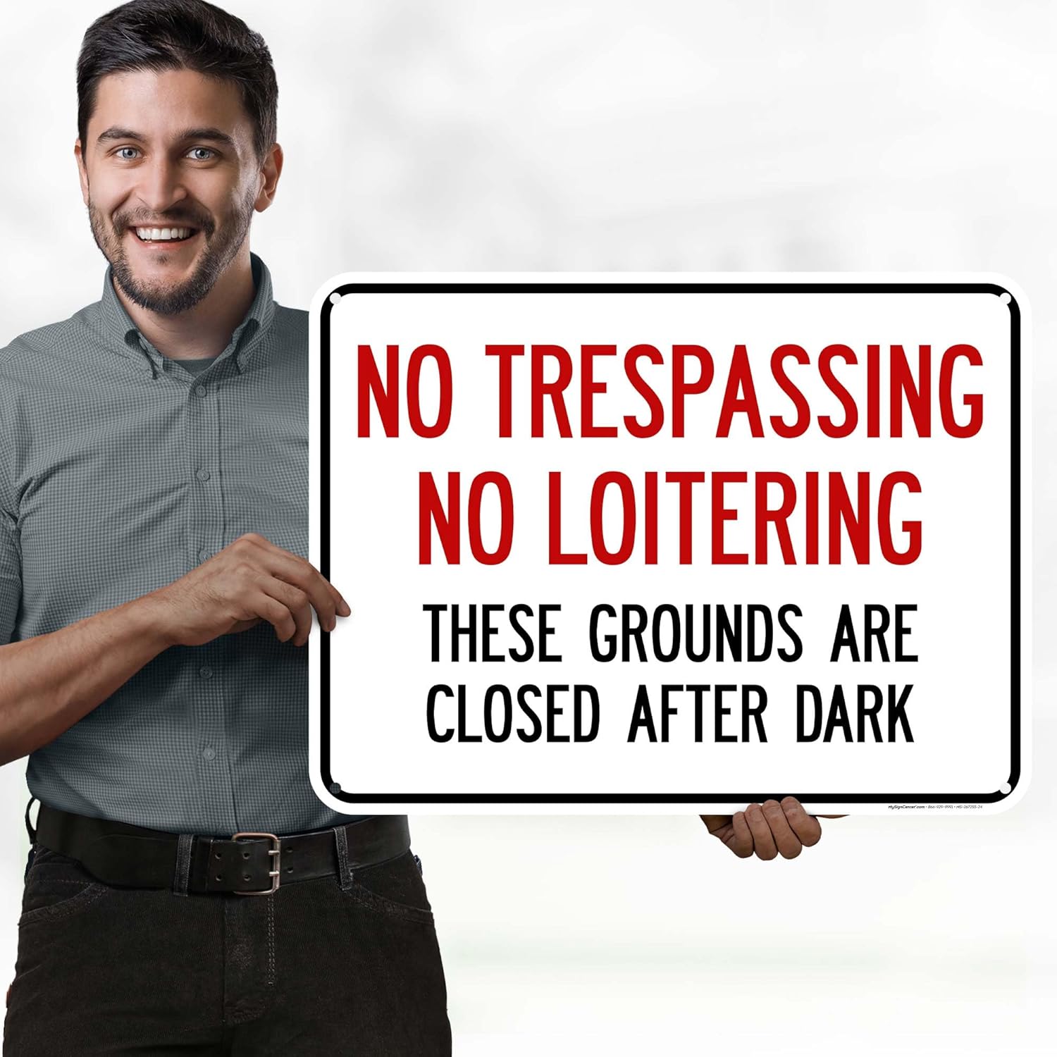 No Trespassing No Loitering These Grounds Are Closed After Dark Sign, 18x24 Inches, 55 mil thick HDPS (high density polystyrene), Made in USA by My Sign Center