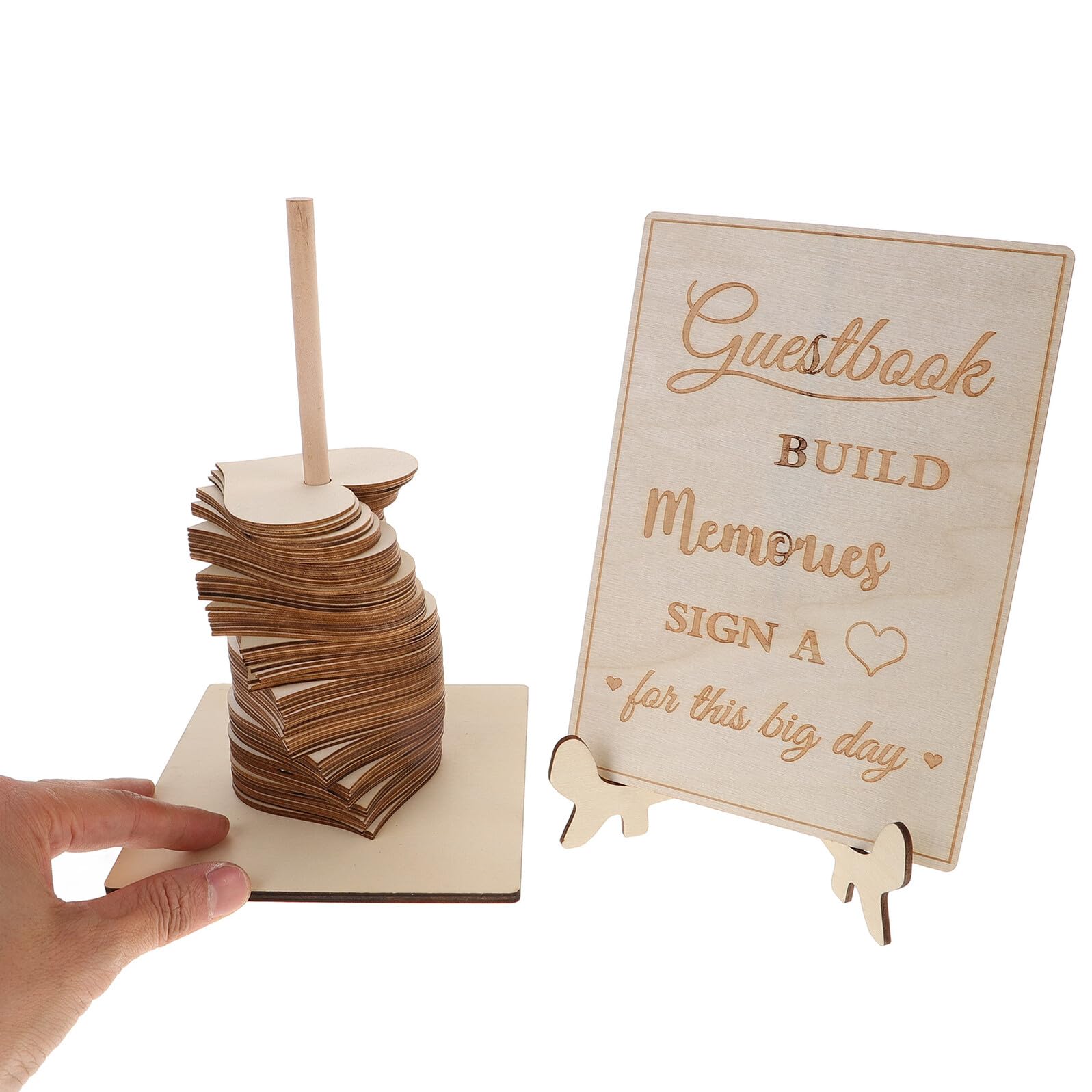 TOYANDONA Libro de Firmas para Bodas Madera en Forma de Corazón Decoración para Recepción de Boda Boho Accesorio Decorativo Versátil Detalle Personalizado para Invitados