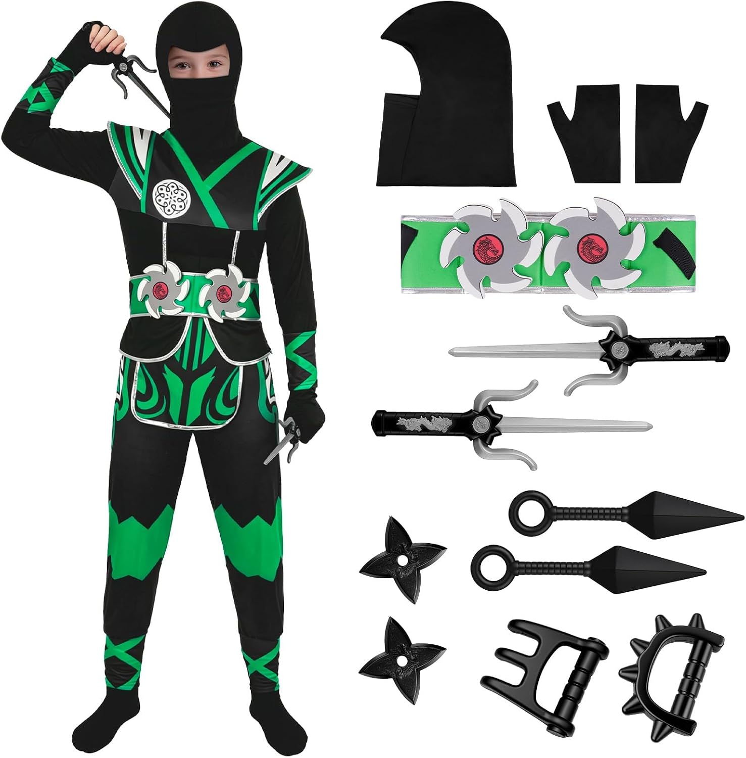 Kostium Ninja dla dzieci, zestaw Ninja, kostium Ninja, kostium Cosplay Fighter, kostium dla chłopców i dziewczynek, akcesoria do kostiumu ninja, na Halloween, karnawał, Cosplay