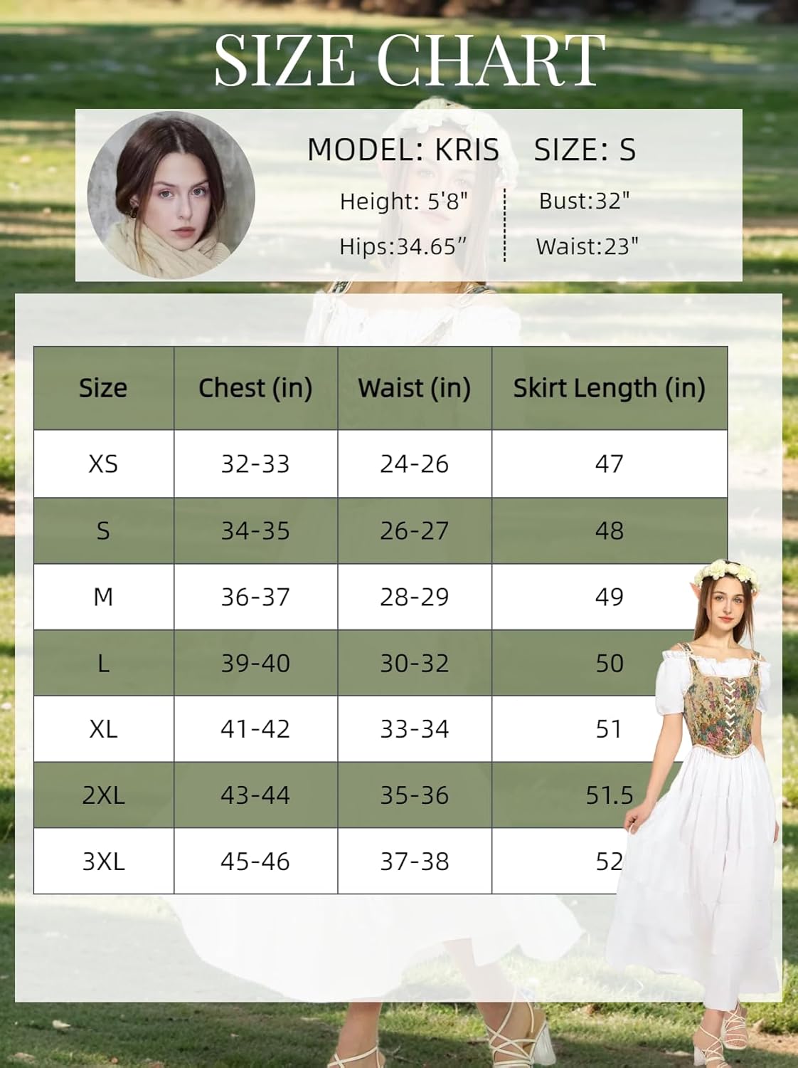 kasahara Renaissance Dress Costume Women with Floral Overbust Corset Top Medieval Ren Faire Costume - Image 7