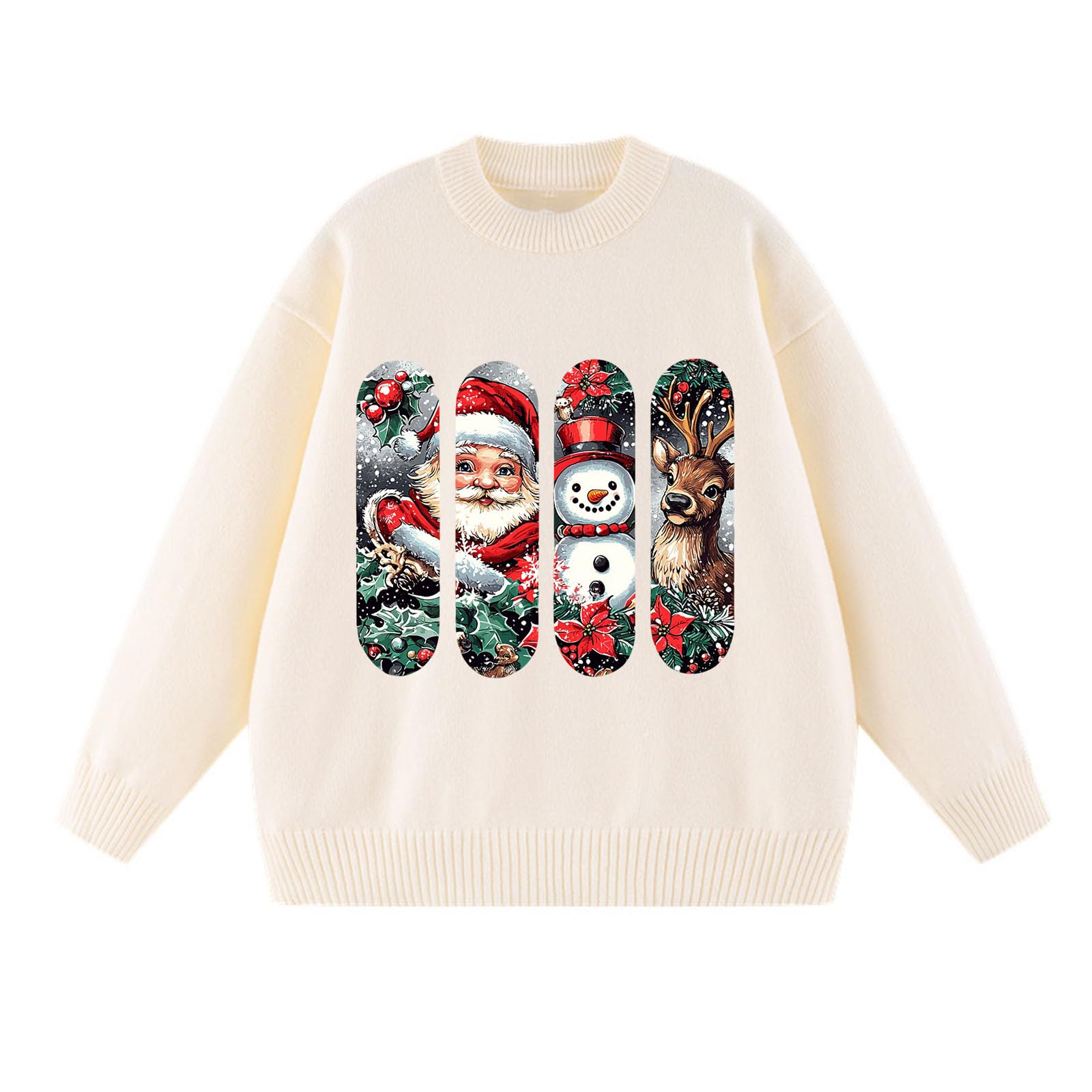 Suéteres de Navidad para mujer, de punto acanalado, con estampado de Papá Noel, reno, muñeco de nieve, suéteres de Navidad para mujer, divertidos y novedosos, para vacaciones, cuello redondo, manga