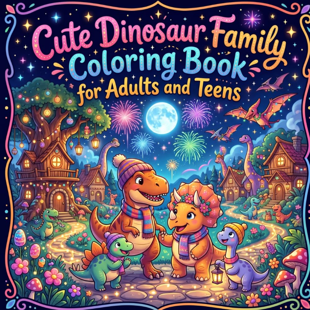 Cute Dinosaur Family Coloring Book for Adults and Teens