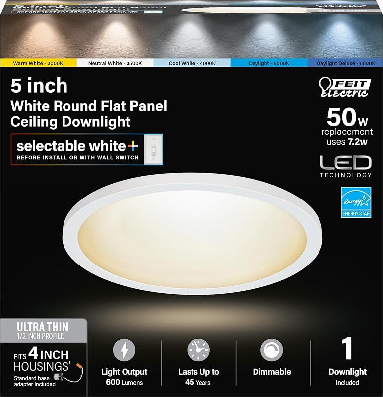 Luz de techo LED empotrada, se adapta a latas de 4 pulgadas, 5 CCT, paquete de 4