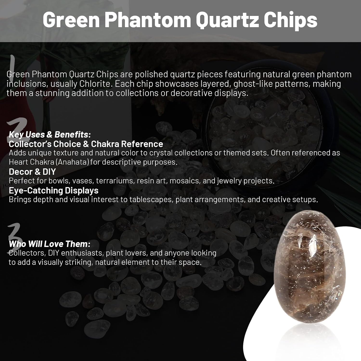 1.1lb Natural Crushed Green Phantom Quartz Crystal Chips Bulk | Tumbled Healing crystals, Crushed Gemstones for Crafts, Home Decor, Beautiful Package for Gift - Image 5