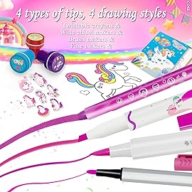 weirtoya 56 PCS Washable Scented Markers with Glitter Pencil Case, Mermaid Unicorn Arts and Crafts for kids 4-6-8 Kids Coloring Drawing Kits for 4-8 Years Old Girls Xmas Gifts Stocking Stuffers
