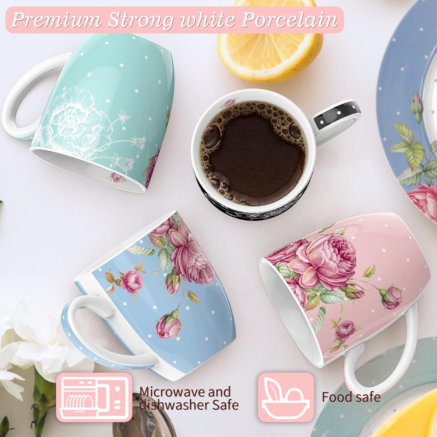 London Boutique Mugs Cups Gift Set China Mugs Set of 4 Vintage Shabby