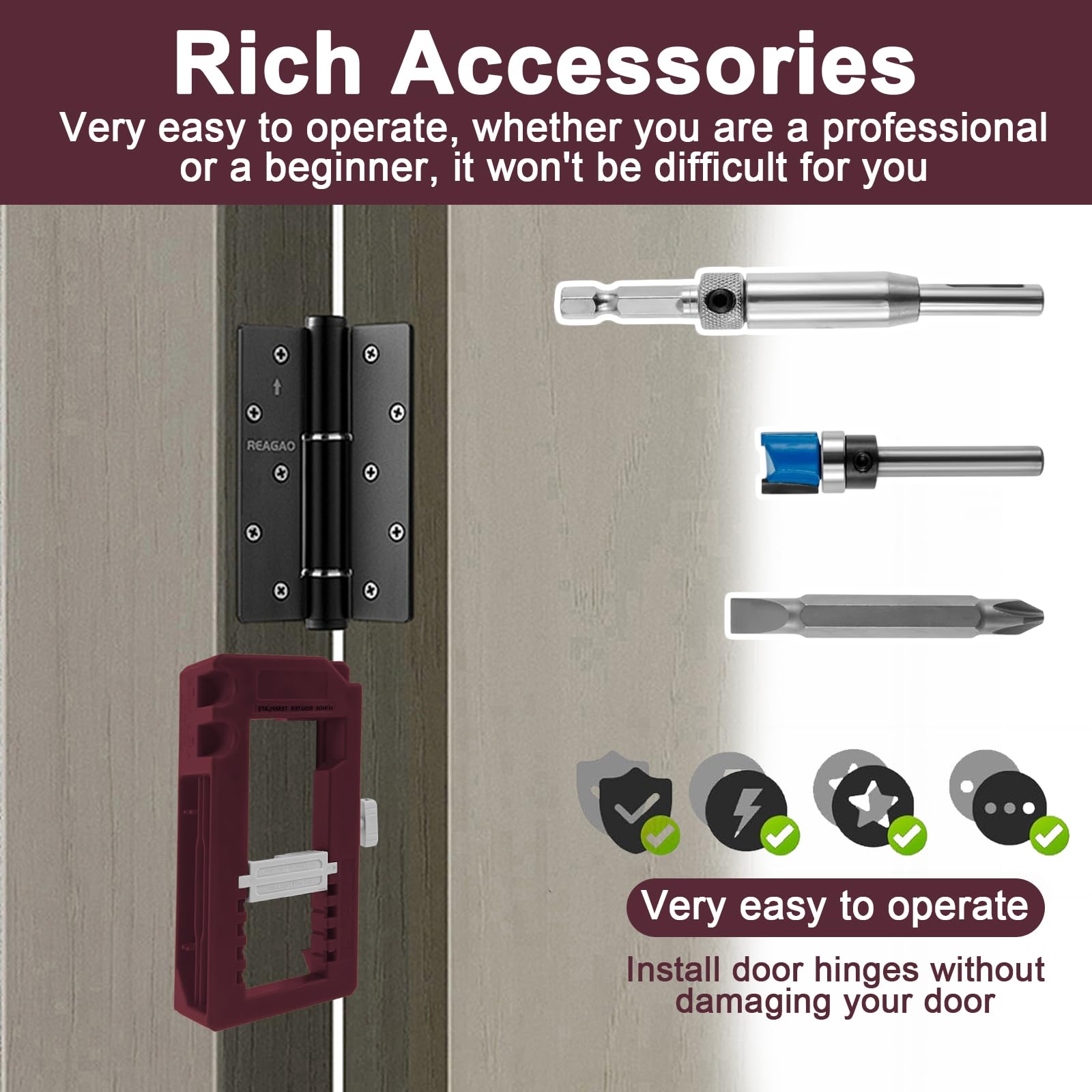 1 Set of Door Hinge Jig, Door Hinge Mortise Jig Kit, Sturdy Cabinet Door Hinge Installation Kit, Stable and Durable, Simple and Fast to Use, Widely Used, for Hinge Installation, Red - Image 4