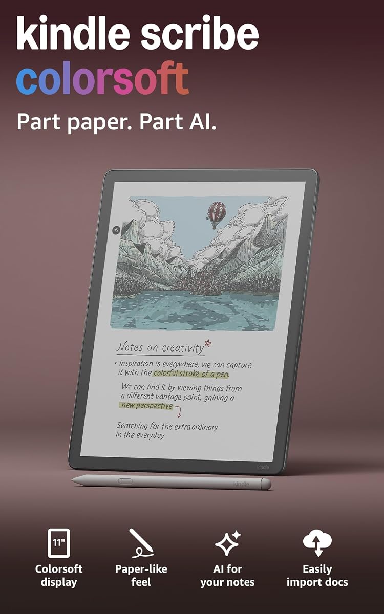 Amazon Kindle Scribe Colorsoft de 32 GB (modelo más nuevo): pantalla a color similar al papel de 11" con luz frontal. Una libreta para reemplazarlos a todos. Escriba en libretas, documentos y libros. Bolígrafo incluido: grafito.
