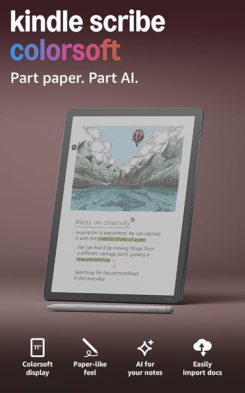 Amazon Kindle Scribe Colorsoft de 32 GB (modelo más nuevo): pantalla a color similar al papel de 11" con luz frontal. Una libreta para reemplazarlos a todos. Escriba en libretas, documentos y libros. Bolígrafo incluido: grafito.