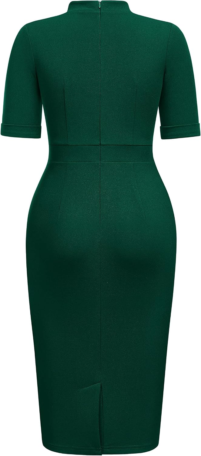 Miusol Women's Retro Half Collar Elegant Style Work Pencil Dress | Vintage sytle, mock neck, short sleeve, bodycon women dress for businss work, cocktail, church and wedding