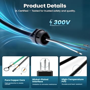 FlyGeneral HCK44 Range Hood Power Cord Kit, Hardwire-to-Plug Conversion Kit to Convert Your Range Hood to Plug-In, Replacement Compatible with Broan, NuTone, Kenmore and Other Range Hood Models