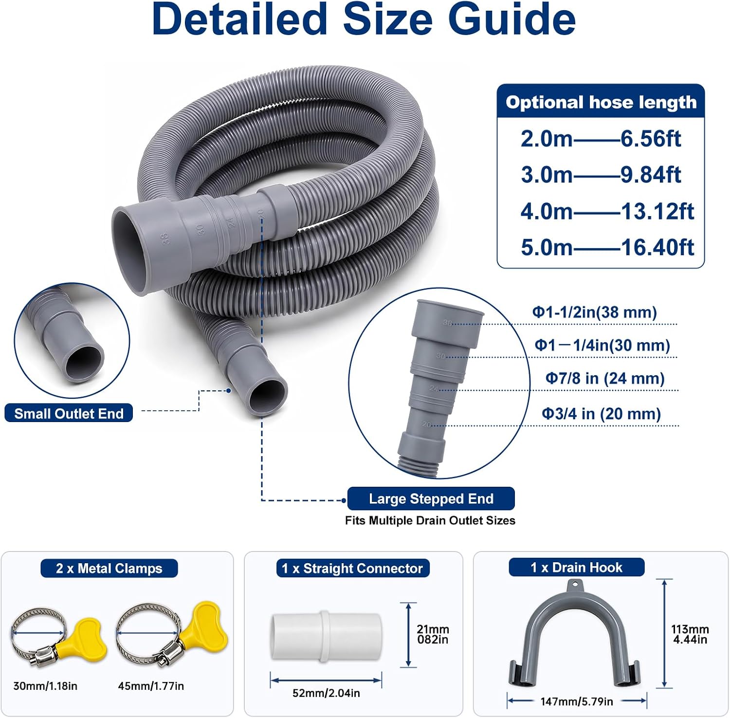 16 FT Washing Machine Drain Hose Extension Kit for Dishwasher
