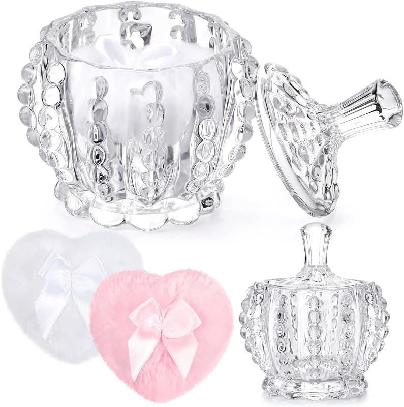 Tioncy Conjunto com 3 peças de recipiente e puffs grandes para pó, Pearl, Clear