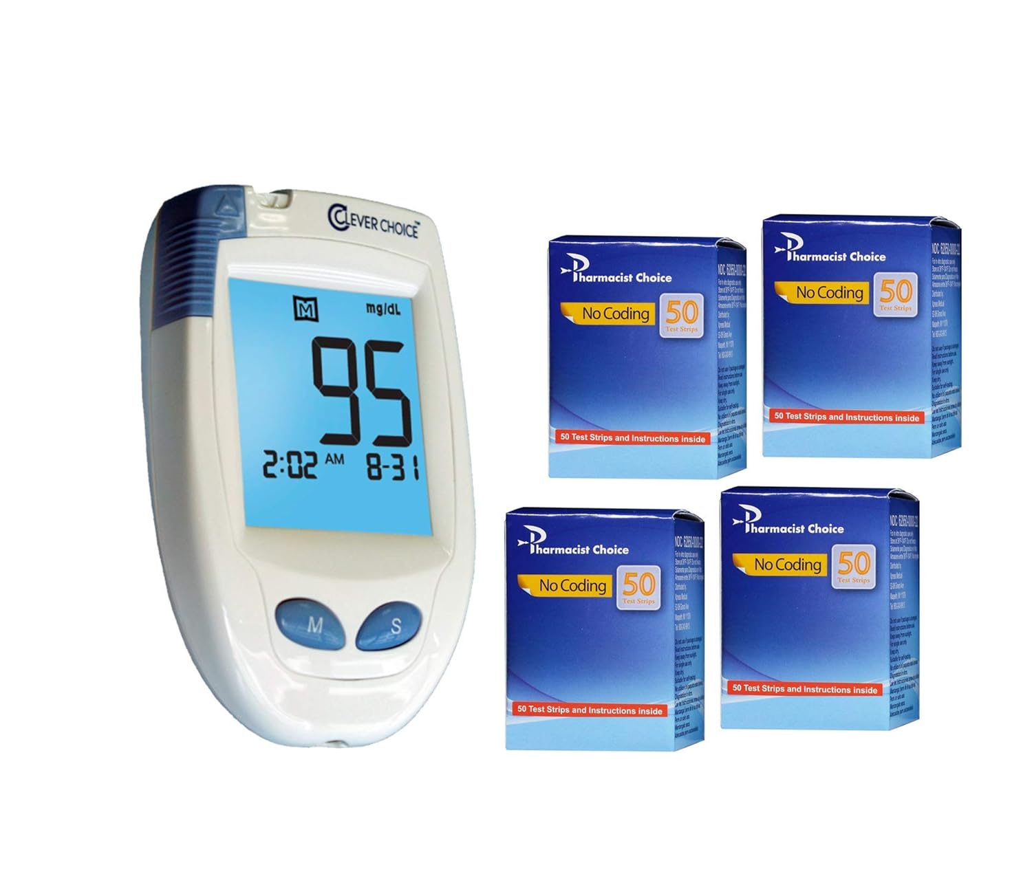 Clever Choice HD Blood Glucose Meter with 200 Test Strips