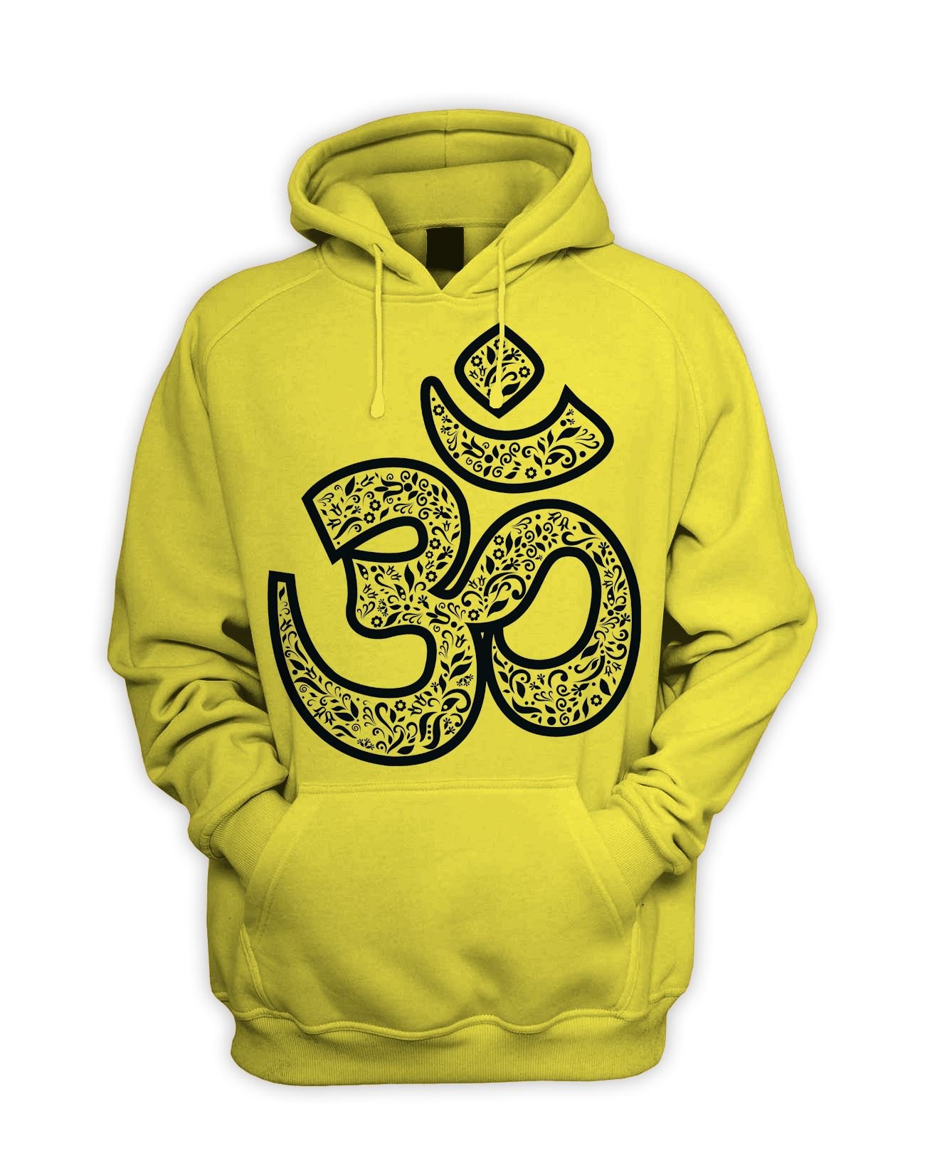 Tribal T-Shirts Mens Ornate Om Symbol Hoody (Medium, Yellow)