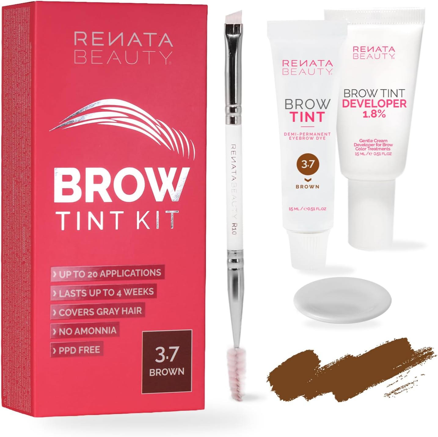 Brow Tint Kit – Eyebrow Tint Set – Dye Kit with Color Tint, Cream Developer and Styling Brush – Long-Lasting Effect Up to 4 Weeks – 30 Applications [Brown]