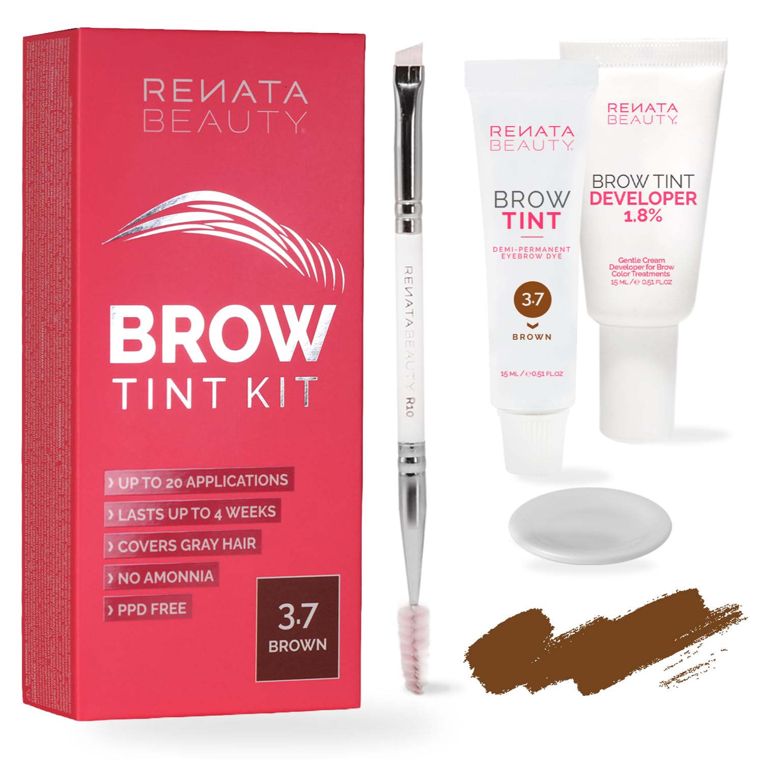 RB RENATA BEAUTY Augenbrauenfarbe Set – Brow Färbeset inkl. Entwickler & Stylingbürste – Augenbrauen Färbeset – Eyebrow Dye Kit mit bis zu 4 Wochen Halt – Brow Tint für Natürlichen Look [Braun]