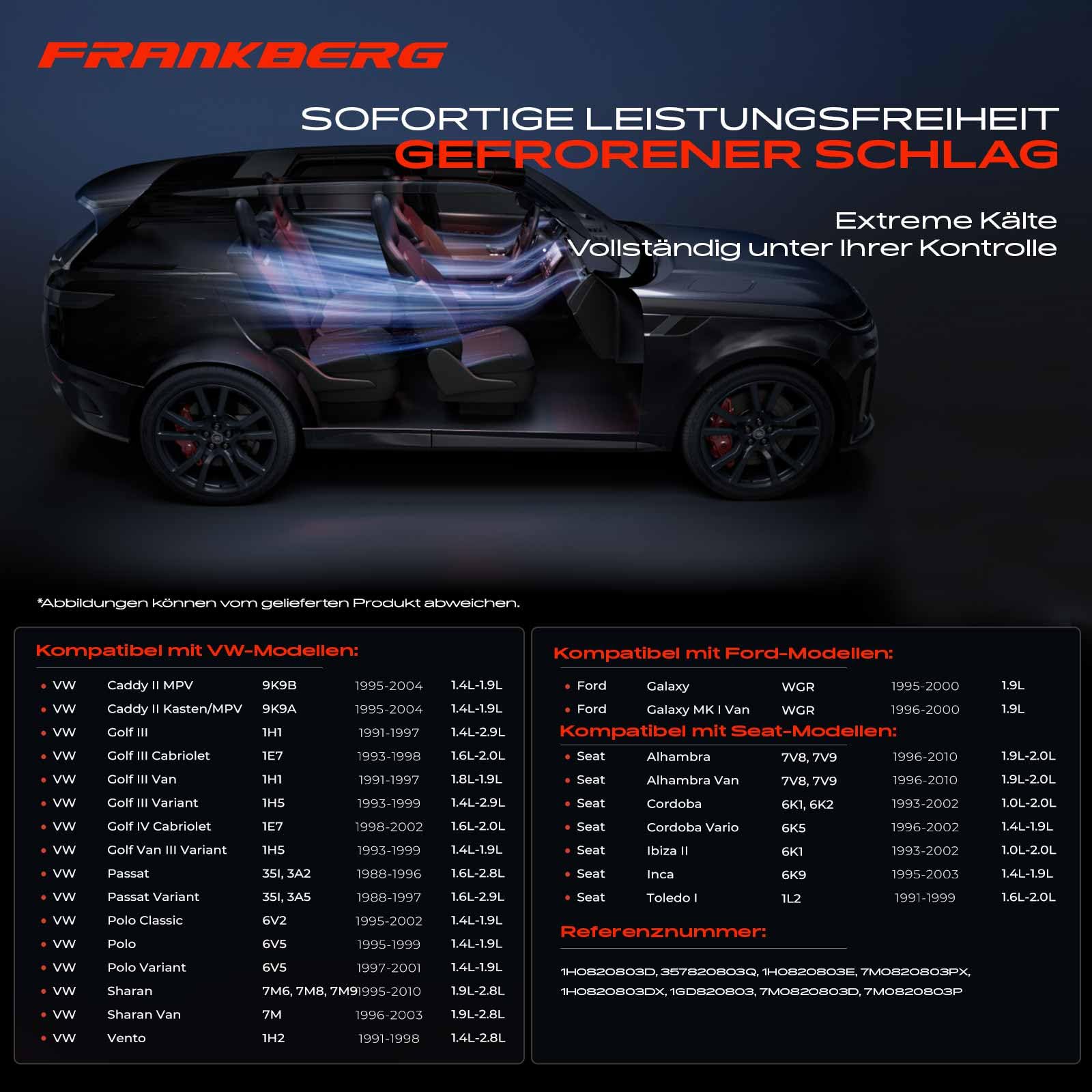 Frankberg Klimaanlagen Kompressor mit Kupplung Kompatibel mit Golf III 1H1 1E7 Golf III Van 1H1 Golf III Variant 1H5 Golf IV 1E7 Golf Van III Variant 1H5, inkl. Öl vorbereift