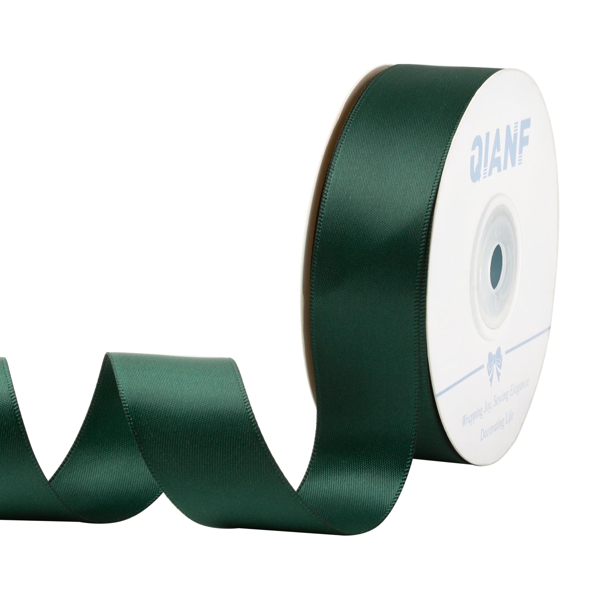 QIANF 1 Inch Hunter Green Ribbon Double Face Satin Ribbon for Gift Wrapping Hair Bows Making Chair Sash Valentine's Day Wedding Birthday Party