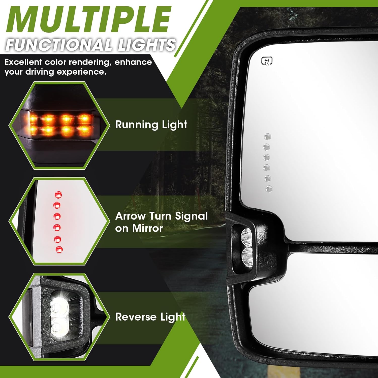 Towing Mirrors for 2009-2018 Dodge Ram 1500,2010-2018 Ram 2500 3500,1500 Classic 2019-2024 Side Mirror with Power Heated Turn Signal Puddle Lamp Backup Light Extendable Pair Set