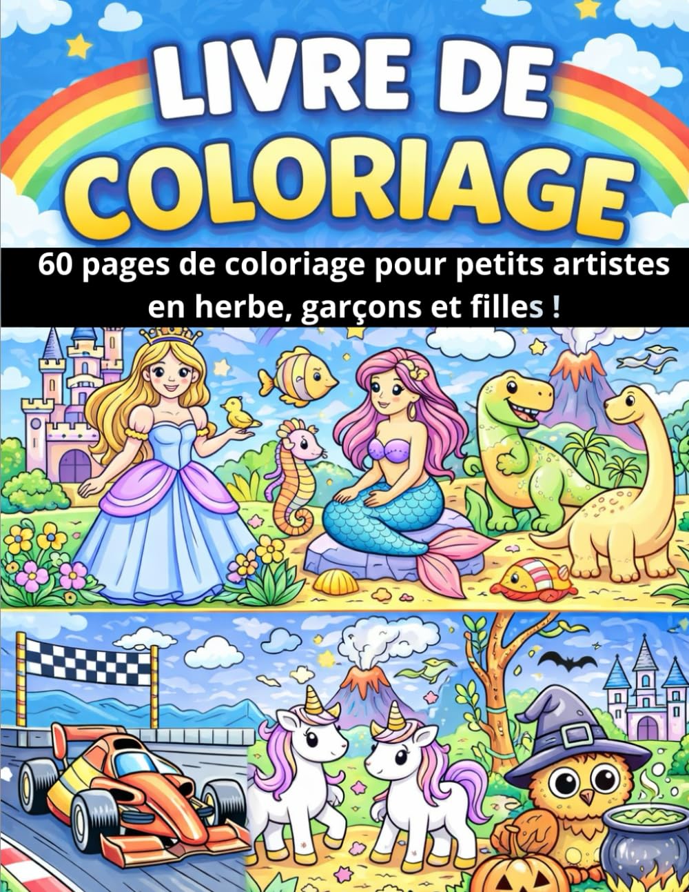 Mon Grand Livre de Coloriage Magique: 60 dessins incroyables pour enfants de 4 à 10 ans : licornes, princesses, dinosaures, voitures et animaux mignons