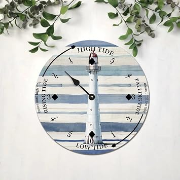Beach Scene Nautical Tide Clock - Ocean Theme Wooden Tidal Clock With Shells and Sea Animals - Rustic Coastal Decor for Beach House Kitchen - 10 Inch