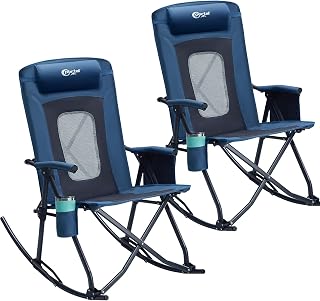 Portal Oversized Folding Rocking Camping Chair Portable Outdoor Rocker with High Back Hard Armrests Carry Bag, Supports 400 LBs, 2-Pack