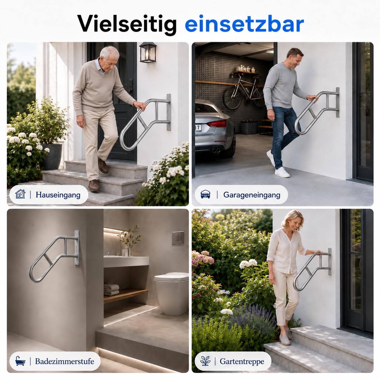 60cm U-förmiger Handlauf Edelstahl 1-3 Stufen Silber Matt Handlaüf Außen