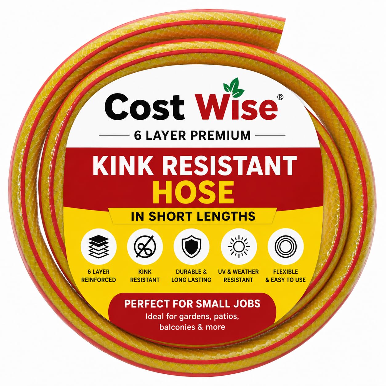 Garden Watering Kink Resistant 6 Layer Hose in Shorter Lengths,Ideal for Small Gardens,Patio,Balcony and greenhouses (1m)