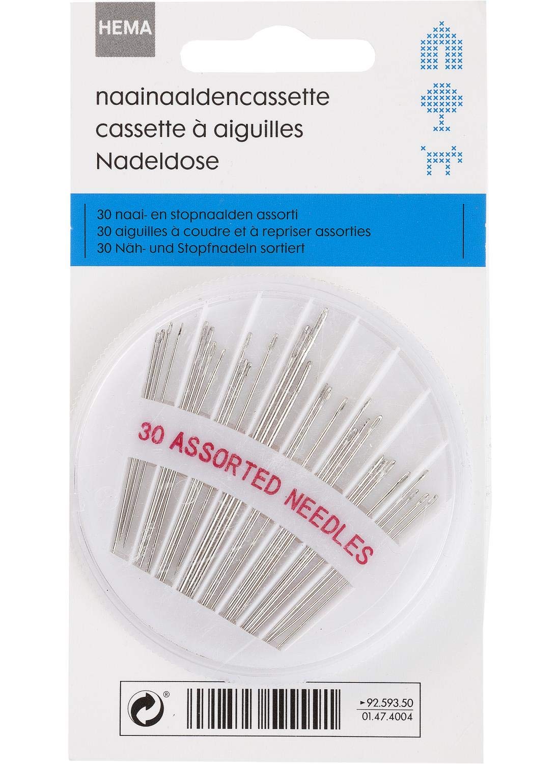 HEMA Sewing Needles 30-Pieces, Assorted, White