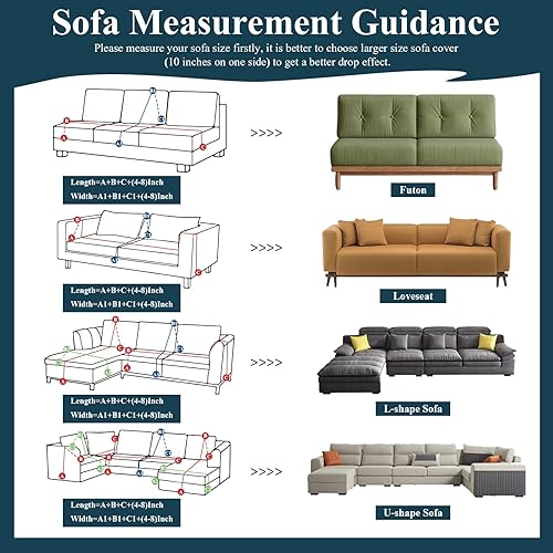 Miniatura 6 de VClife Funda moderna de algodón y lino para sofá de 2 a 3 cojines, funda antideslizante suave para sofá modular de perro y gato, funda de sofá