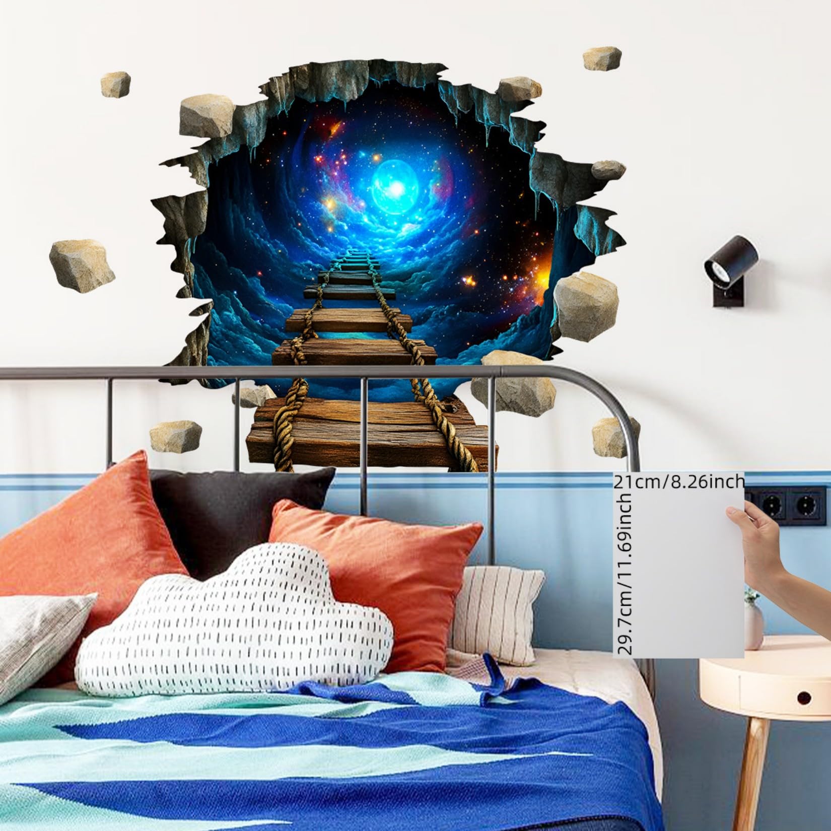 3D Space Tunnel Wall Decals,Moon Suspension Bridge Wall Stickers for Boys Room Teenagers Kids Bedroom Playroom Nursery Wall Decor - Image 4