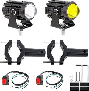 Motorcycle Spotlights Mount Brsackets Kit, Hi/Lo Beam LED Auxiliary Lights | Simple 3-wire install.Small but bright.Dual color for all weather. Driving fog light with tube clamps for e-bike scooter ATV