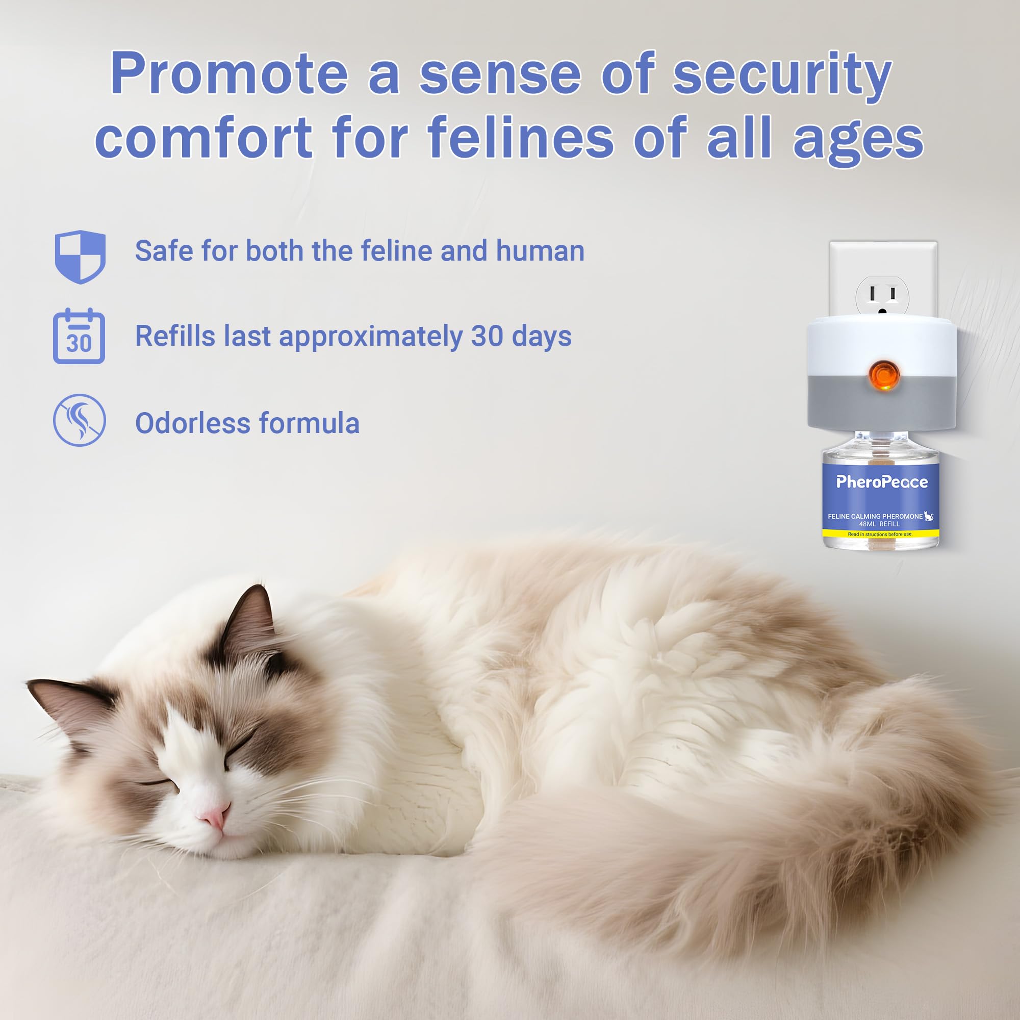 Cat Calming Diffuser Kit (1 Diffuser + 3 Refills, 48ml Each) Cat Pheromones Calming Diffuser for Multi-Cat Conflict, Urine Marking & Scratching - image 3