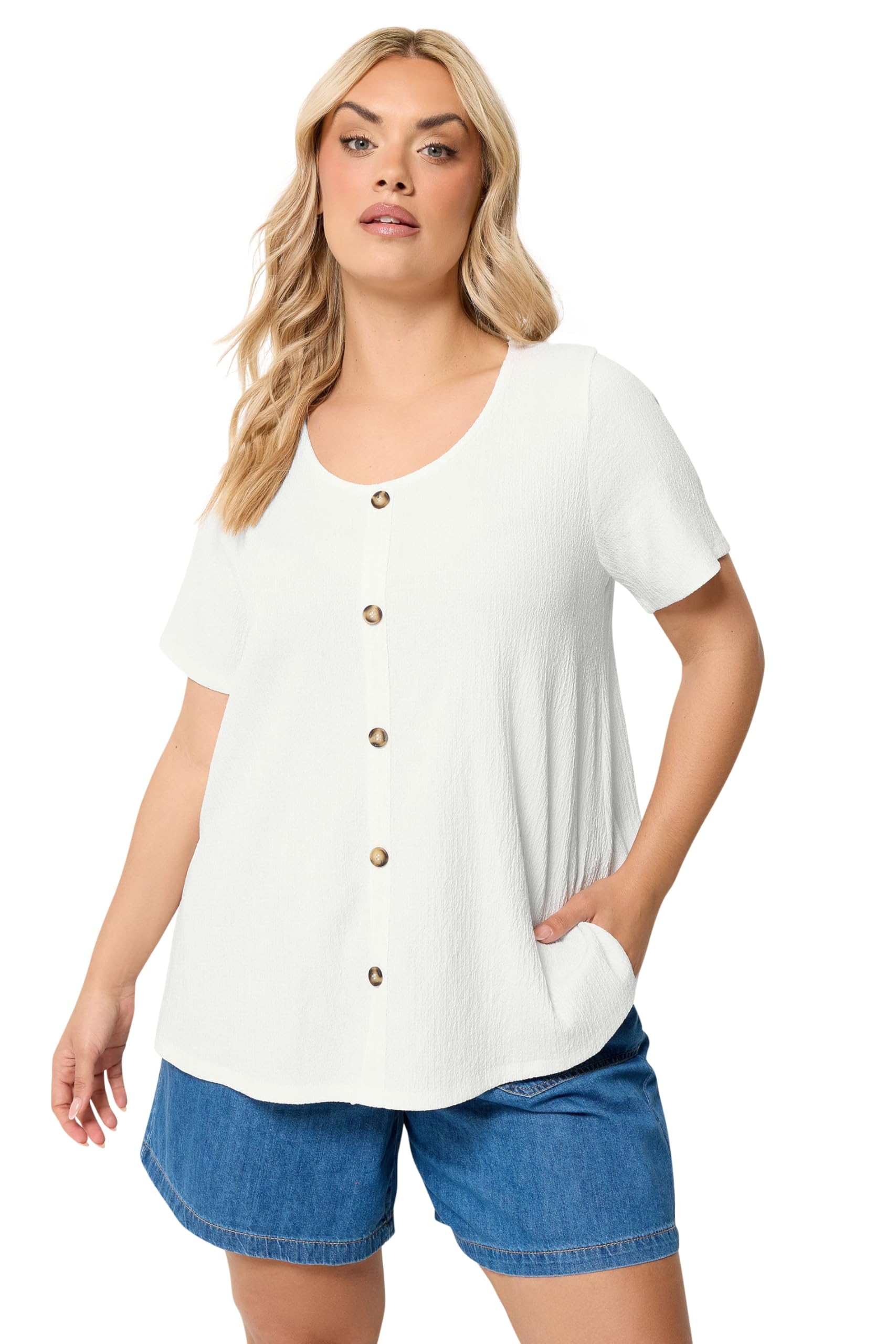 Yours Women's White Crinkle T-Shirt In Size 22-24