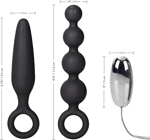 Miniatura 5 de CalExotics Booty Call Vibro Kit - Cuentas de placer anal de bala vibradora con cable, sonda anal de huevo vibratorio para adultos, color negro