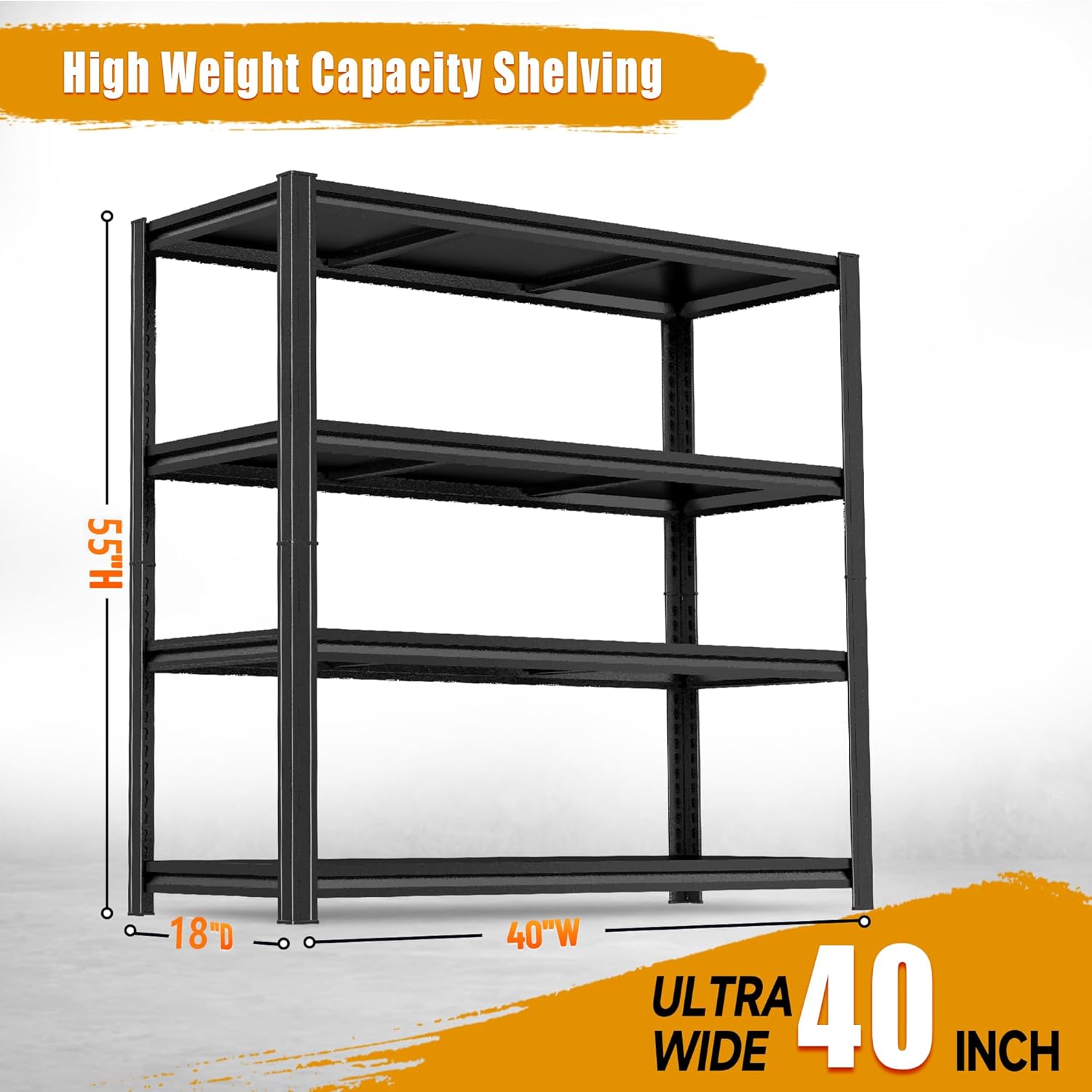 Garage Shelving,4 Tier Heavy Duty Metal Garage Storage Shelves, 1800 lbs Adjustable Standing Shelf and Double-Layer Posts for Garage,Warehouse,Basement, Kitchen,Thickened 55×40×17inch