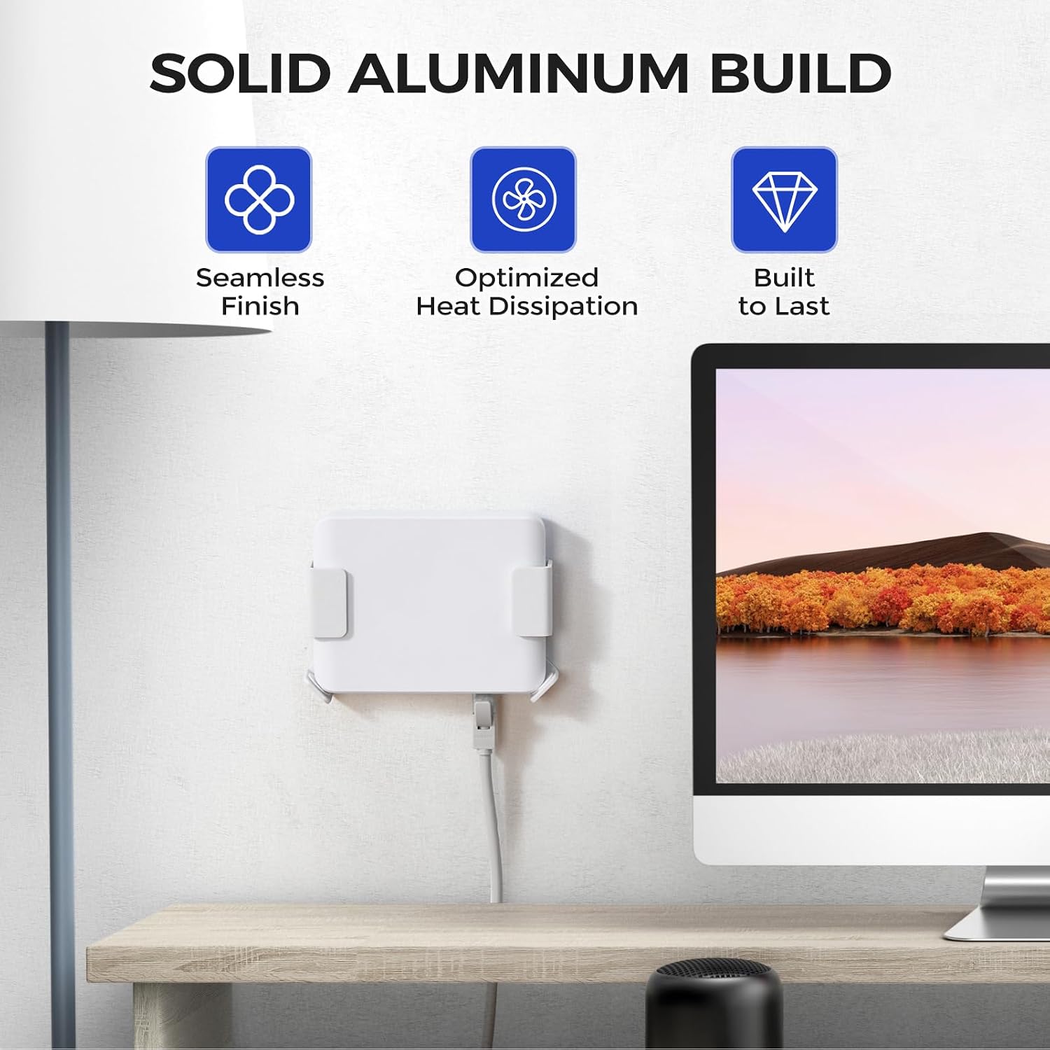 Metal Wall & Under Desk Mount for Ubiquiti UniFi USW Flex Mini 2.5G | Holder compatible with USW-Flex-2.5G-5 switch | Solid aluminum alloy | Aids passive cooling | Space-saving design