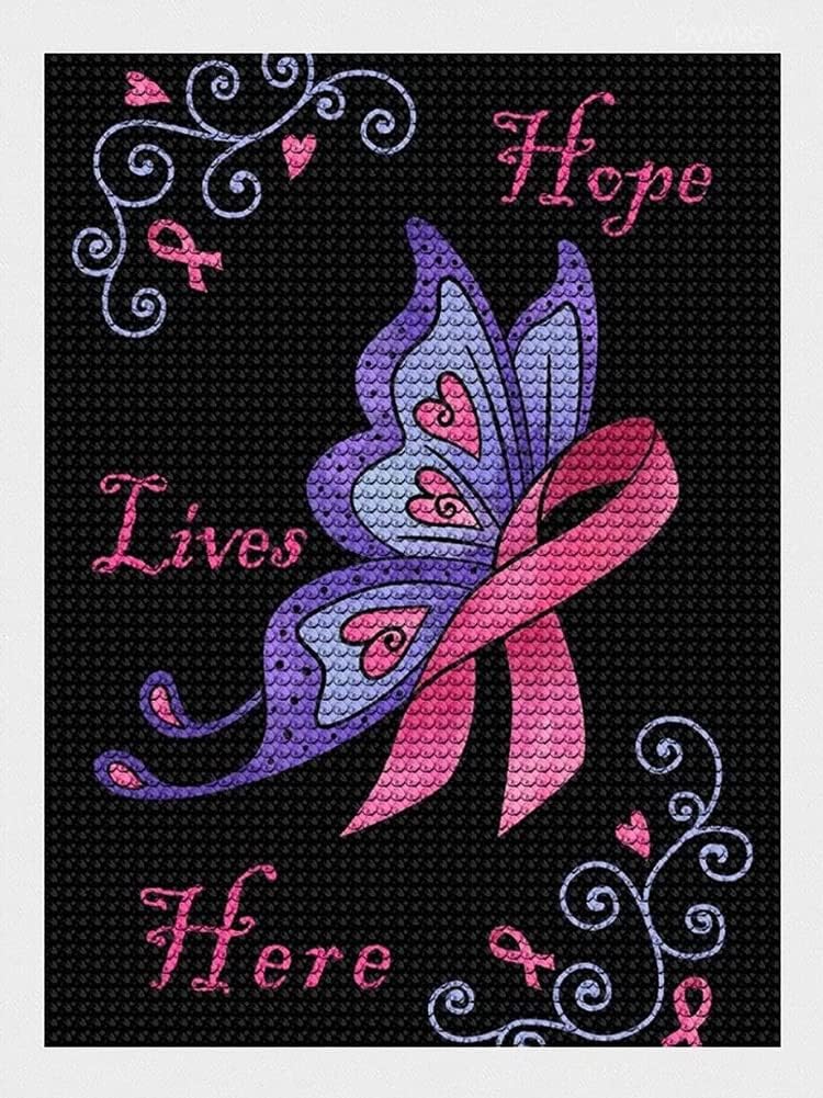 DIY Diamond Painting Kits Breast Cancer Support Diamond Art for Adults Kids, Full Round Drill Paint by Numbers Arts Pictures for Home Wall Decor Gifts 16 X 12 Inch