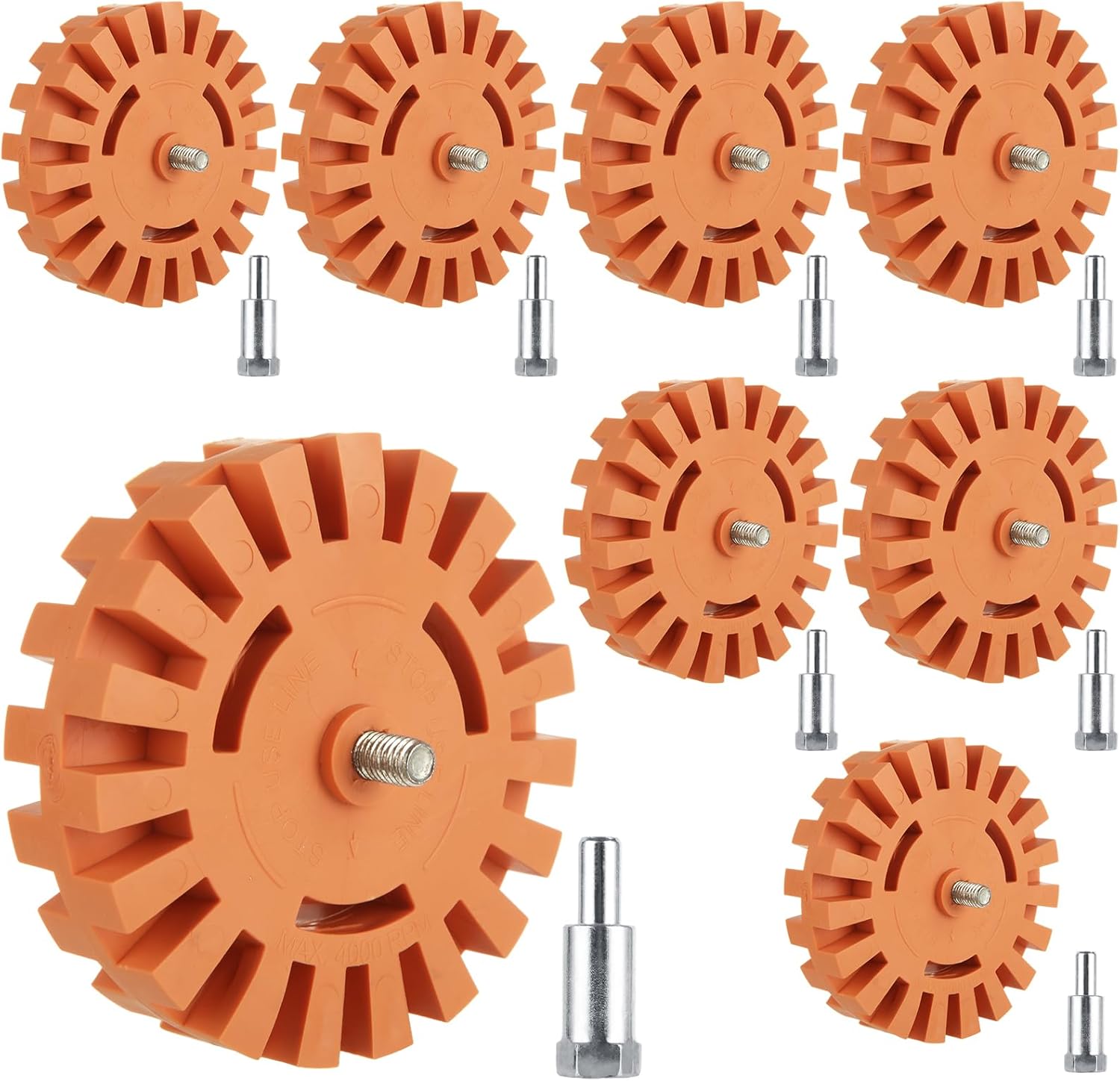 MIVIDE 8 PCS Decal Remover Eraser Wheel Tool Kit, 4inch Rubber Power Drill Attachment Car Adhesive, Pinstripe, Sticker, Vinyl Removal Tool Set with Drill Adapter for Cars, RV, Boats 8 Pack