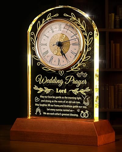 Crystal Clock Wedding Gifts for Couples 2026 with Wooden Light