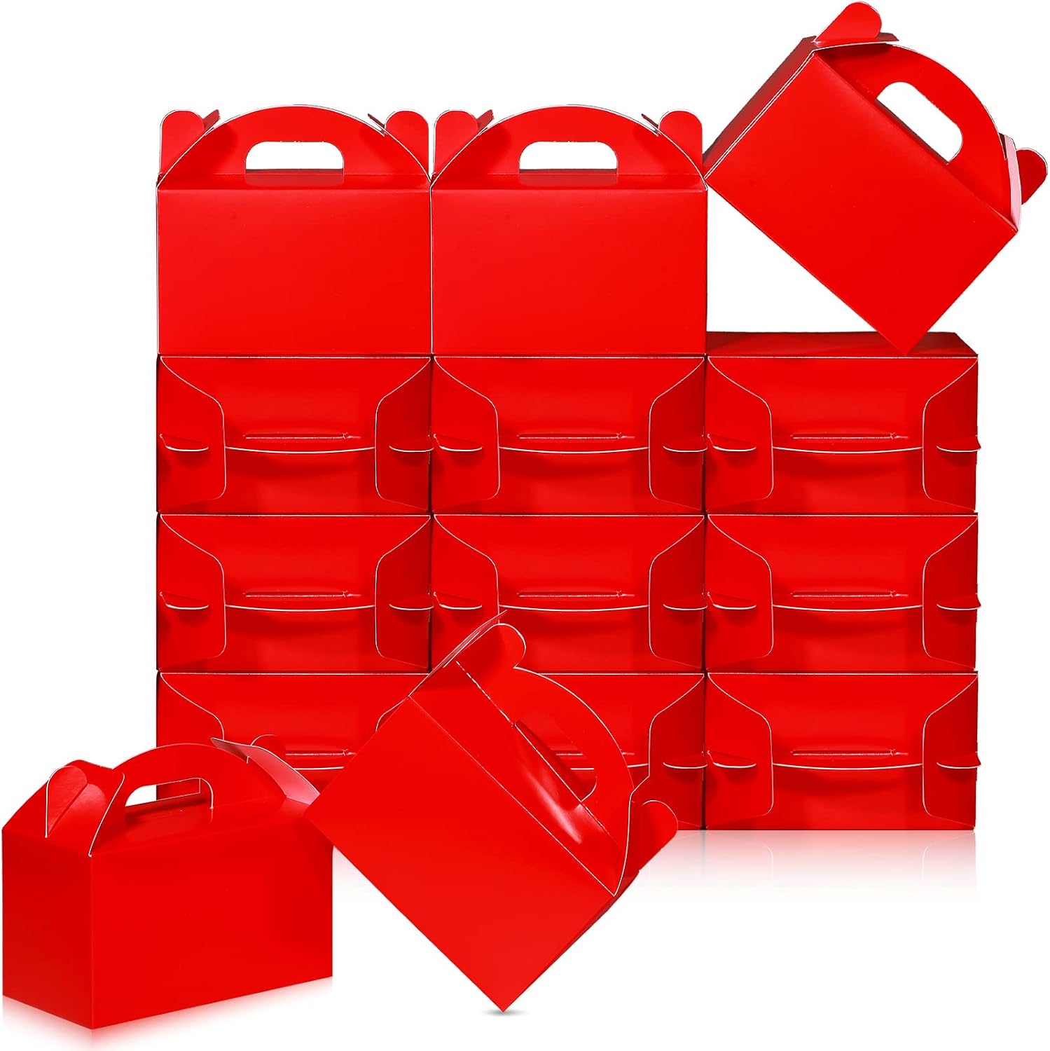 36 Pcs Party Favor Treat Boxes, Goodie Candy Gable Paper Gift Boxes with Handles for Birthday Wedding Shower Christmas Party Supplies, 6 x 3.5 x 3.5 Inches(Red)