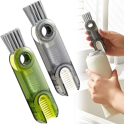 TTEDMO 3 in 1 Multifunctional Cleaning Brush,3 in 1 Tiny Bottle Cup Lid Detail Brush Straw Cleaner Tools Multi-Functional Crevice Cleaning Brush,Multifunctional Cleaning Brush (Green + Grey)