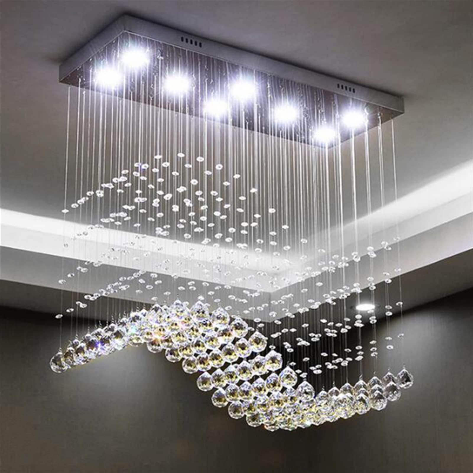 Machine Modern LED Rectangle Living Room K9 Crystal Chandeliers